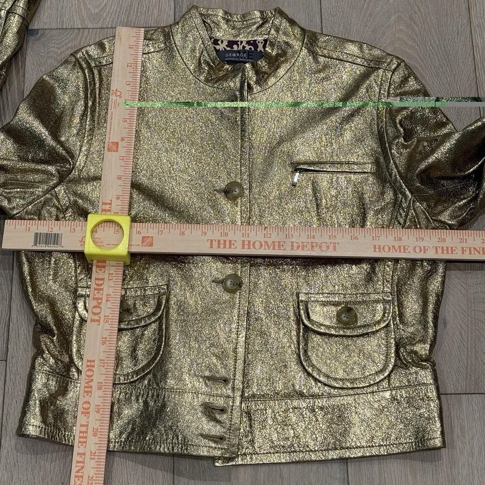 Vintage George By Mark Eisen‎ Gold Foil Goat Suede Luxe Metallic Jacket Y2K Sz L